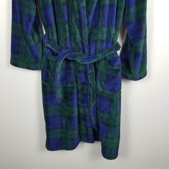 Polo Ralph Lauren Plaid Shawl Collar Blackwatch Tartan Plush Robe Size Small - Picture 6 of 12